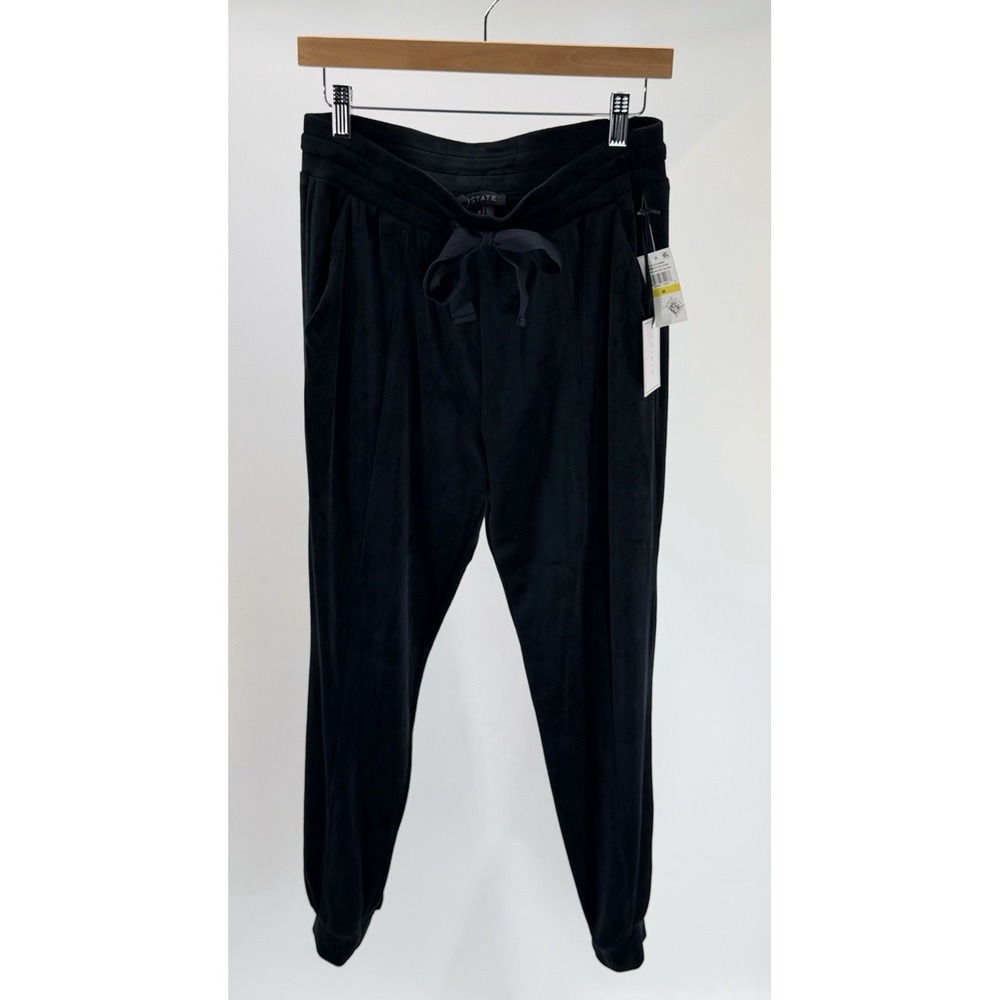 1.State 1 State Women's Cozy Tie Waist Black Velvet Jogger Size Medium M